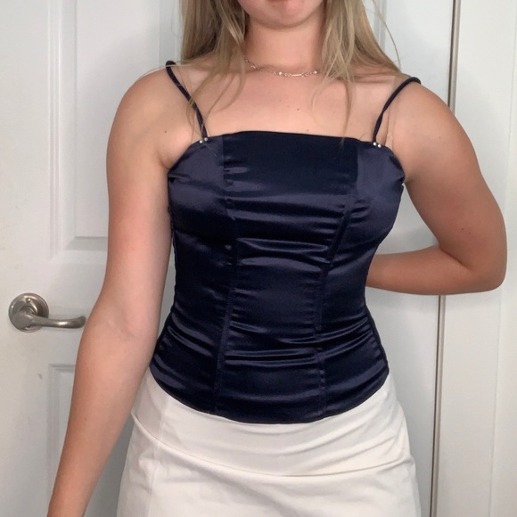 NAVY SATIN CORSET - Picture 3 of 3